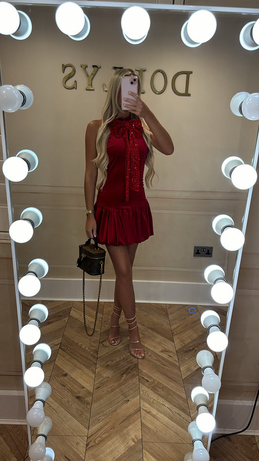 Velvet bow sequin dress