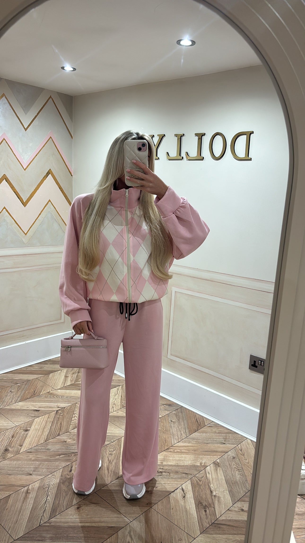 Chequered zip up lounge set