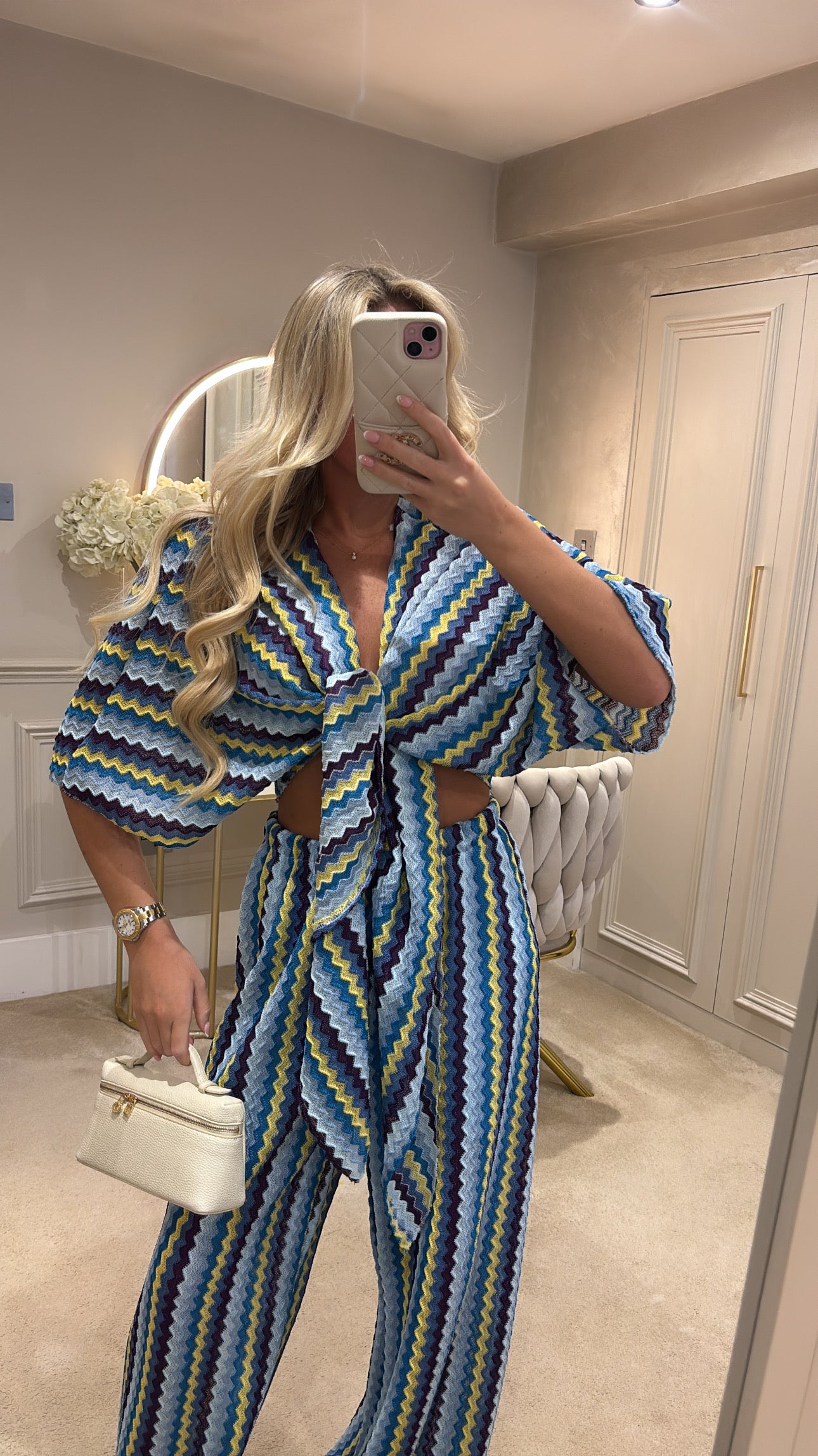Zig zag tie front flared lounge set