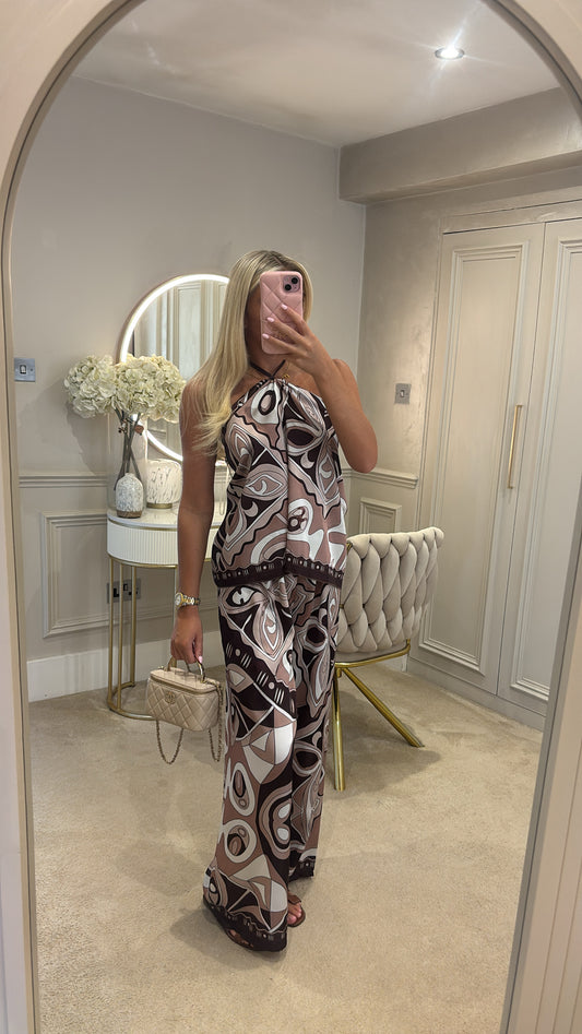 Silk pattern trouser set