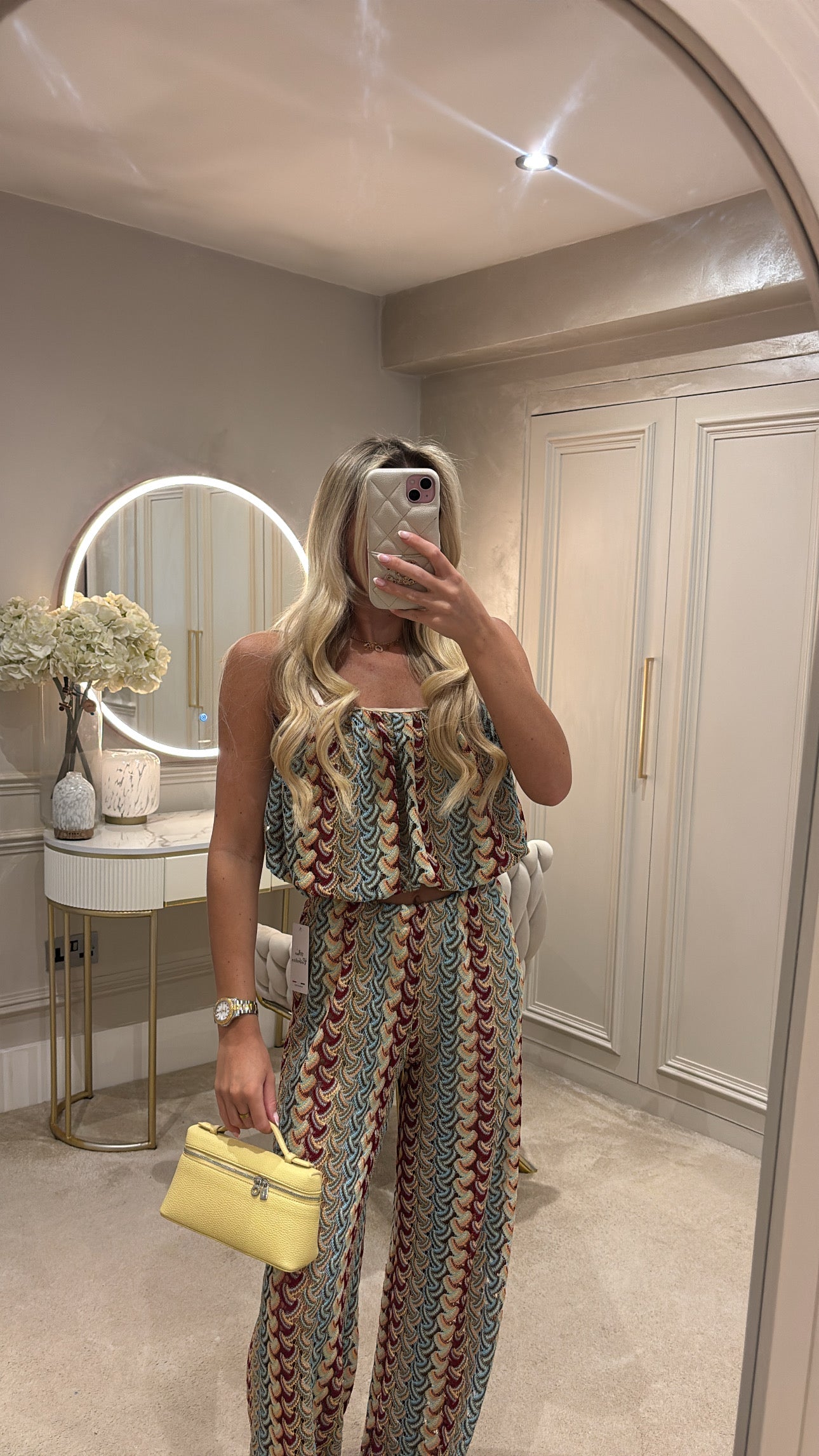 Pattern puff ball top trousers co-ord