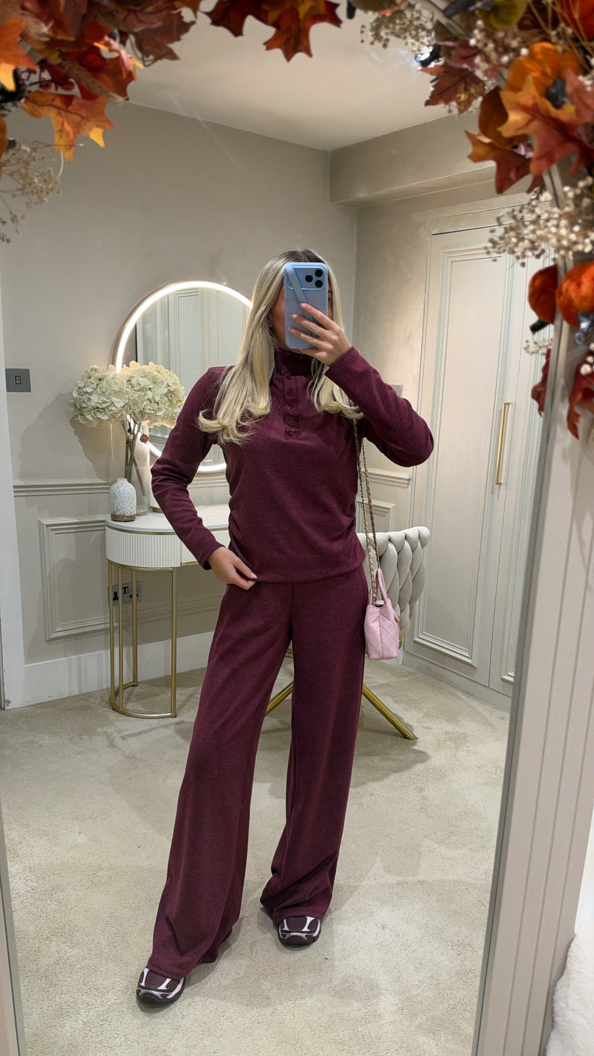 High neck button flared lounge set