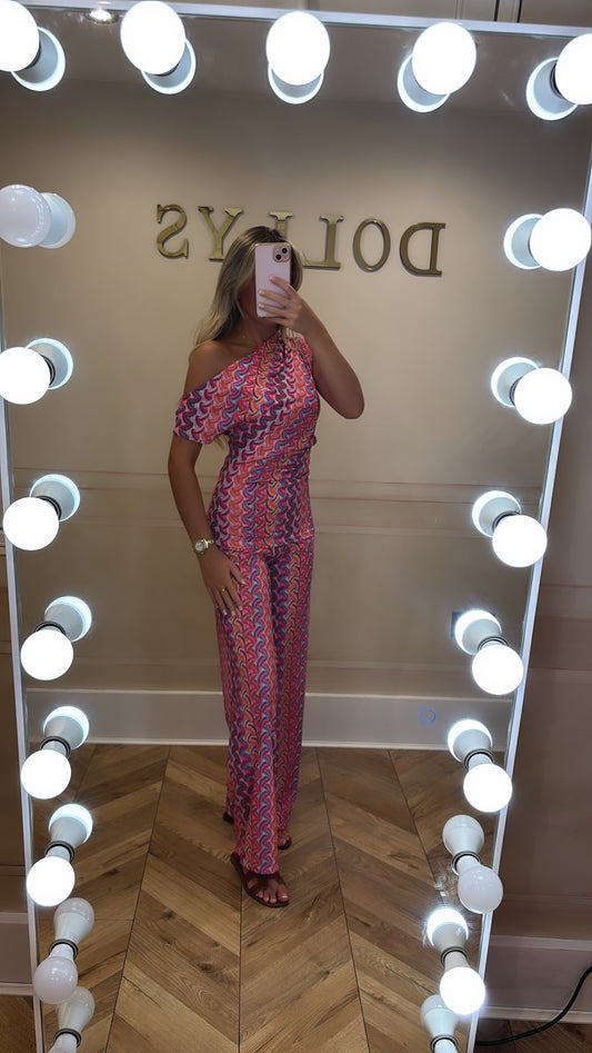 Pattern one shoulder lounge set