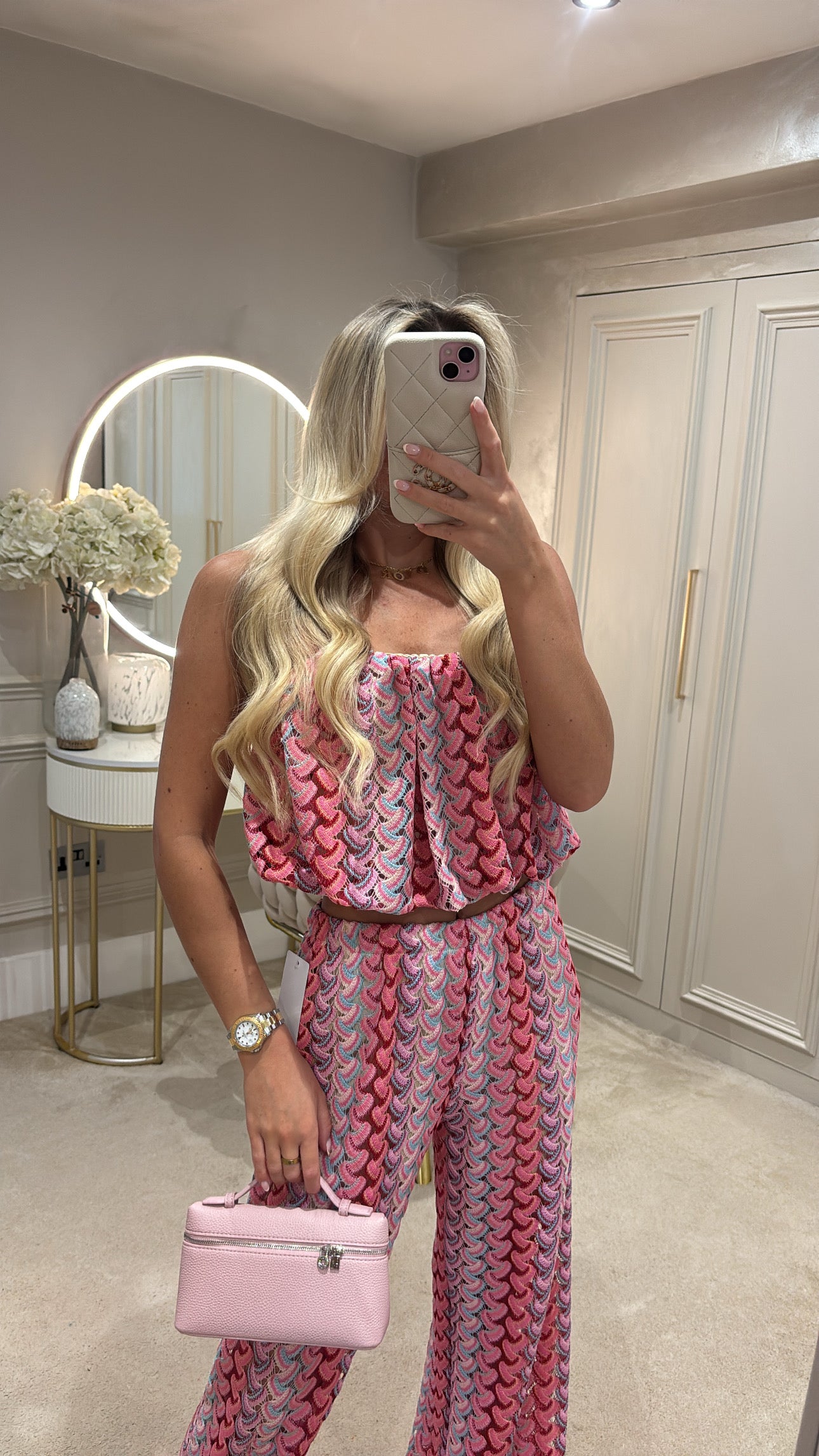 Pattern puff ball top trouser co-ord