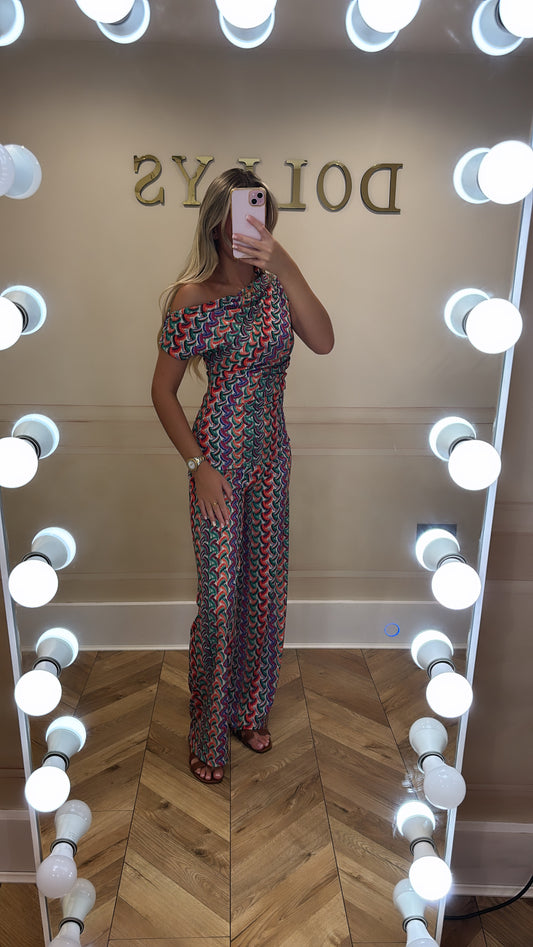 Pattern one shoulder lounge set