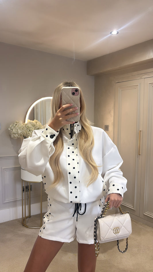 Polkadot trim jacket set ￼