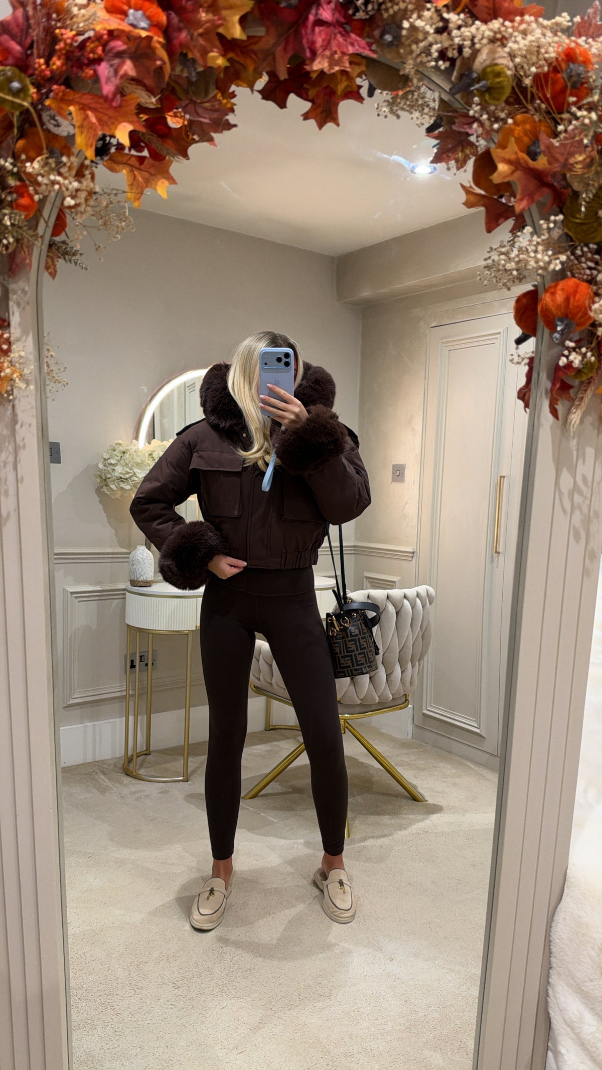 Fur cuff cropped puffer coat