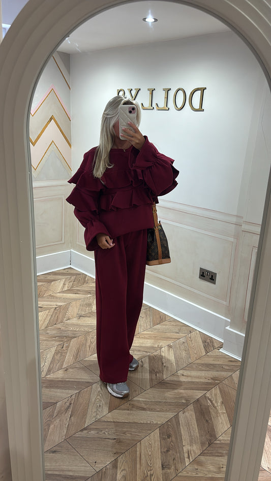 Ruffle flared lounge set ￼