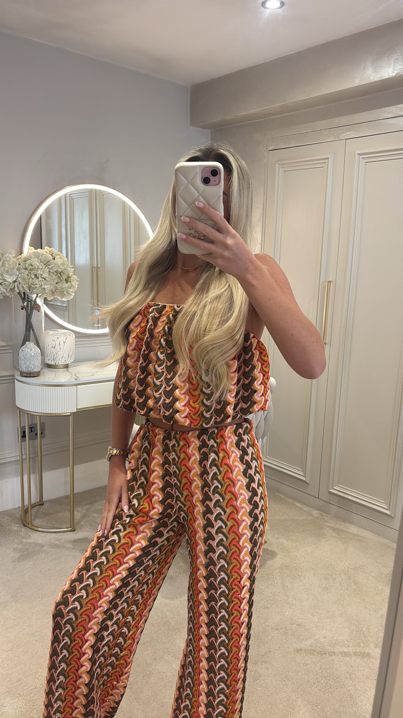 Pattern puff ball top trouser co-ord