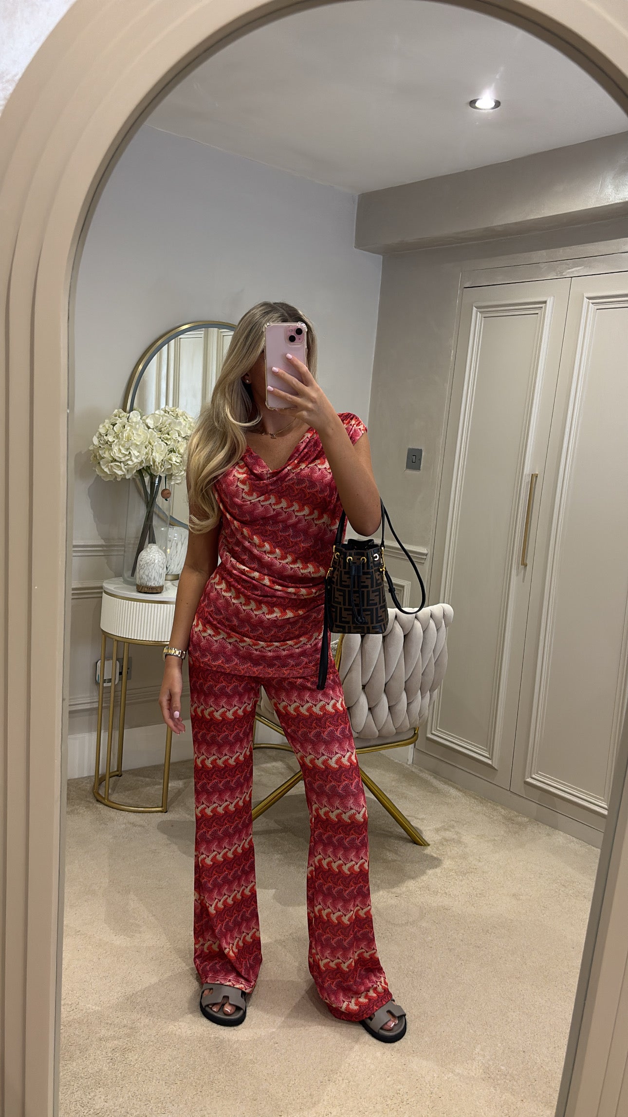 Pattern cowl neck lounge set