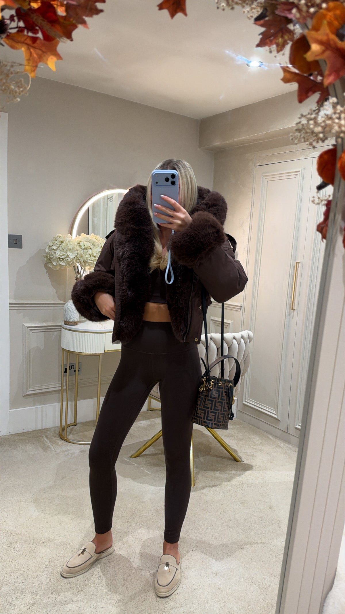 Fur cuff cropped puffer coat