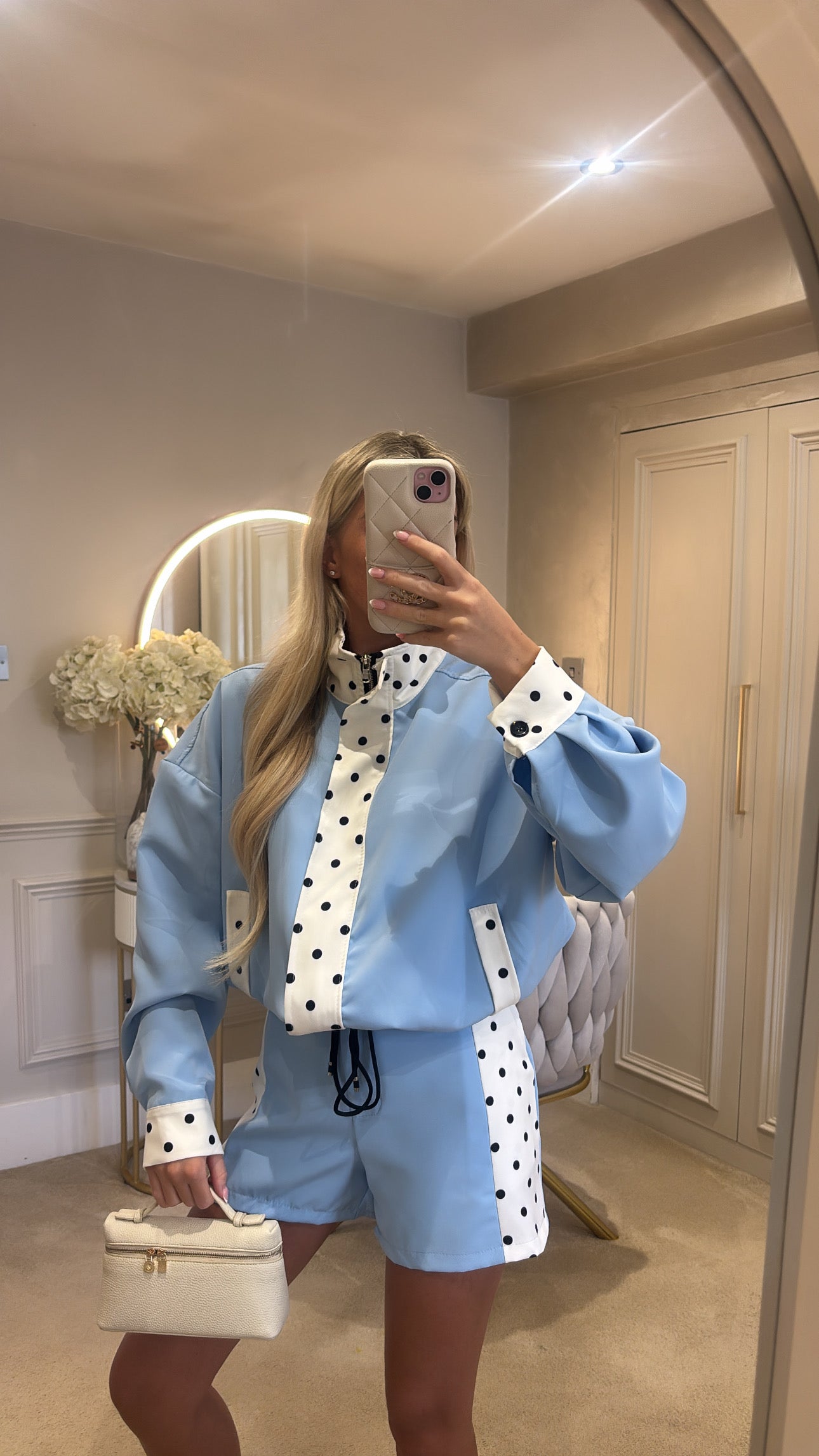 Polkadot trim jacket set ￼