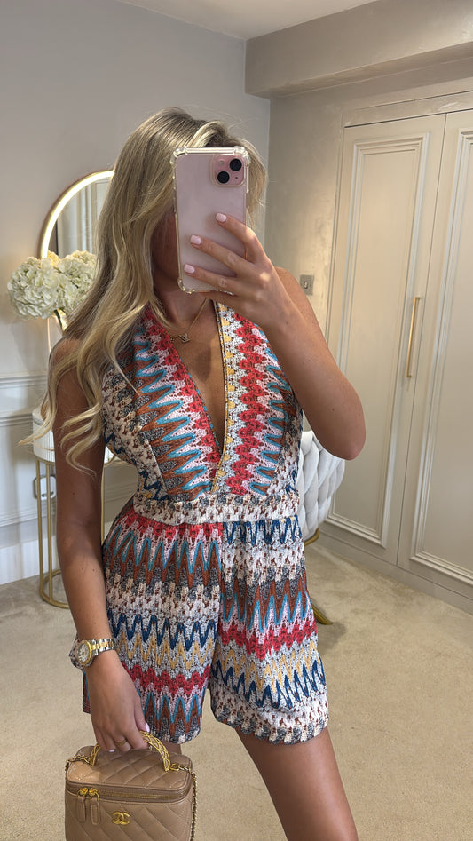 Zig zag halter neck playsuit