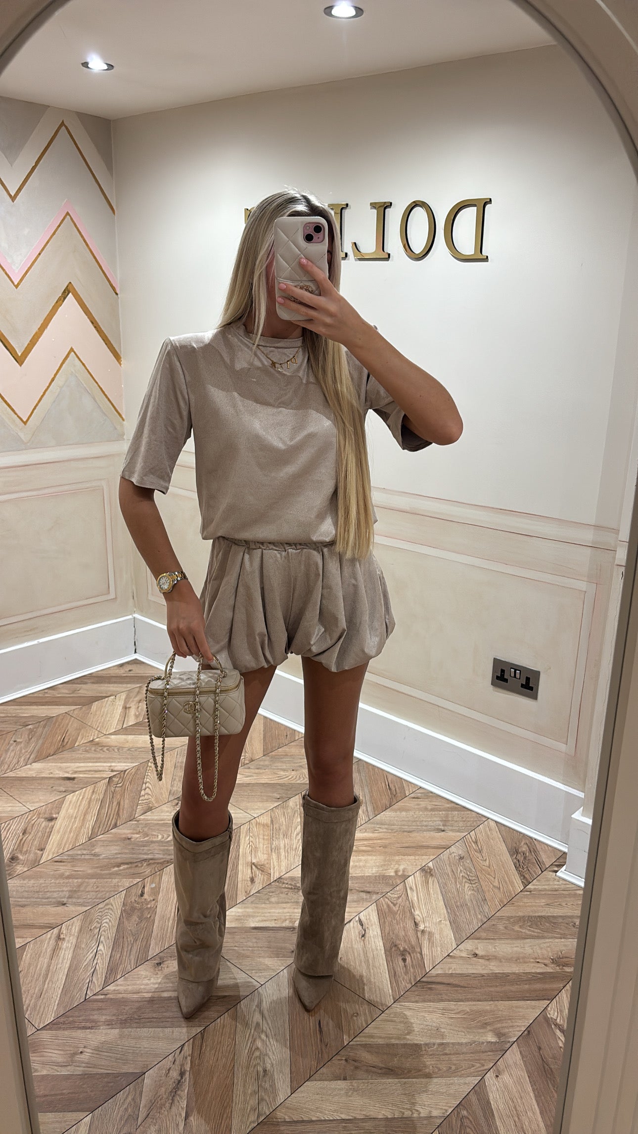 Suede balloon short set