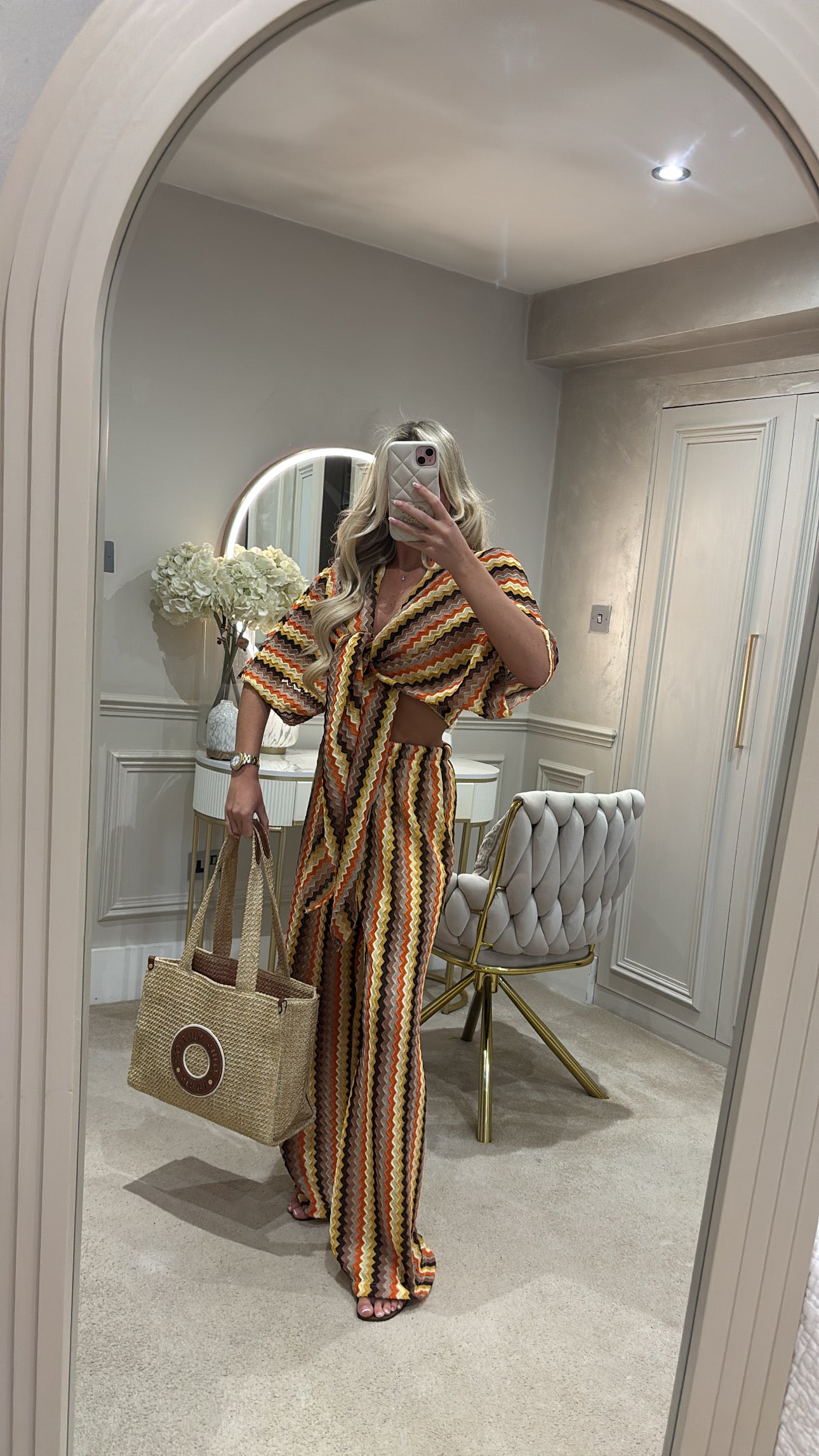 Zig zag tie front flared lounge set
