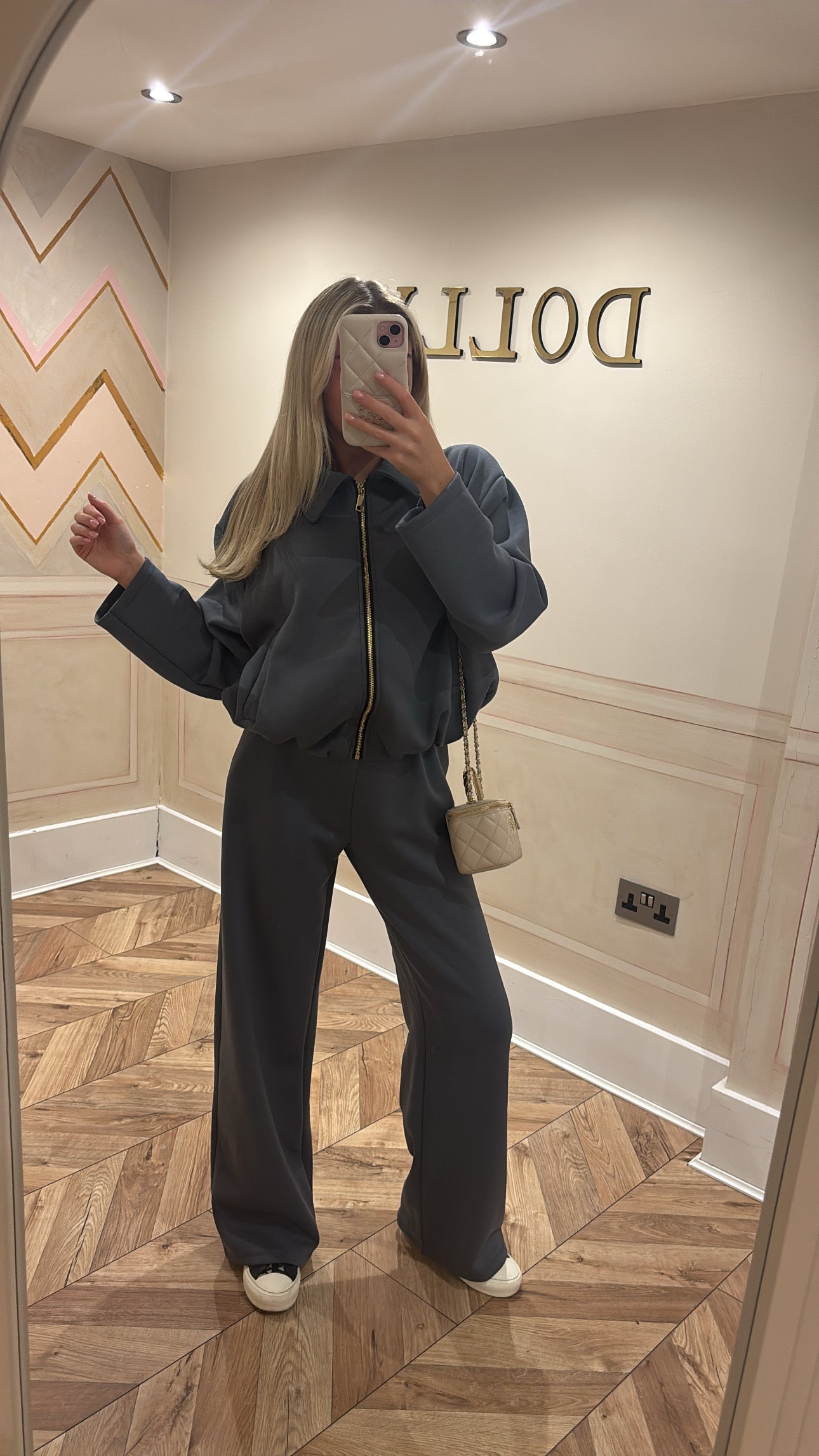 Gold zip jacket lounge set