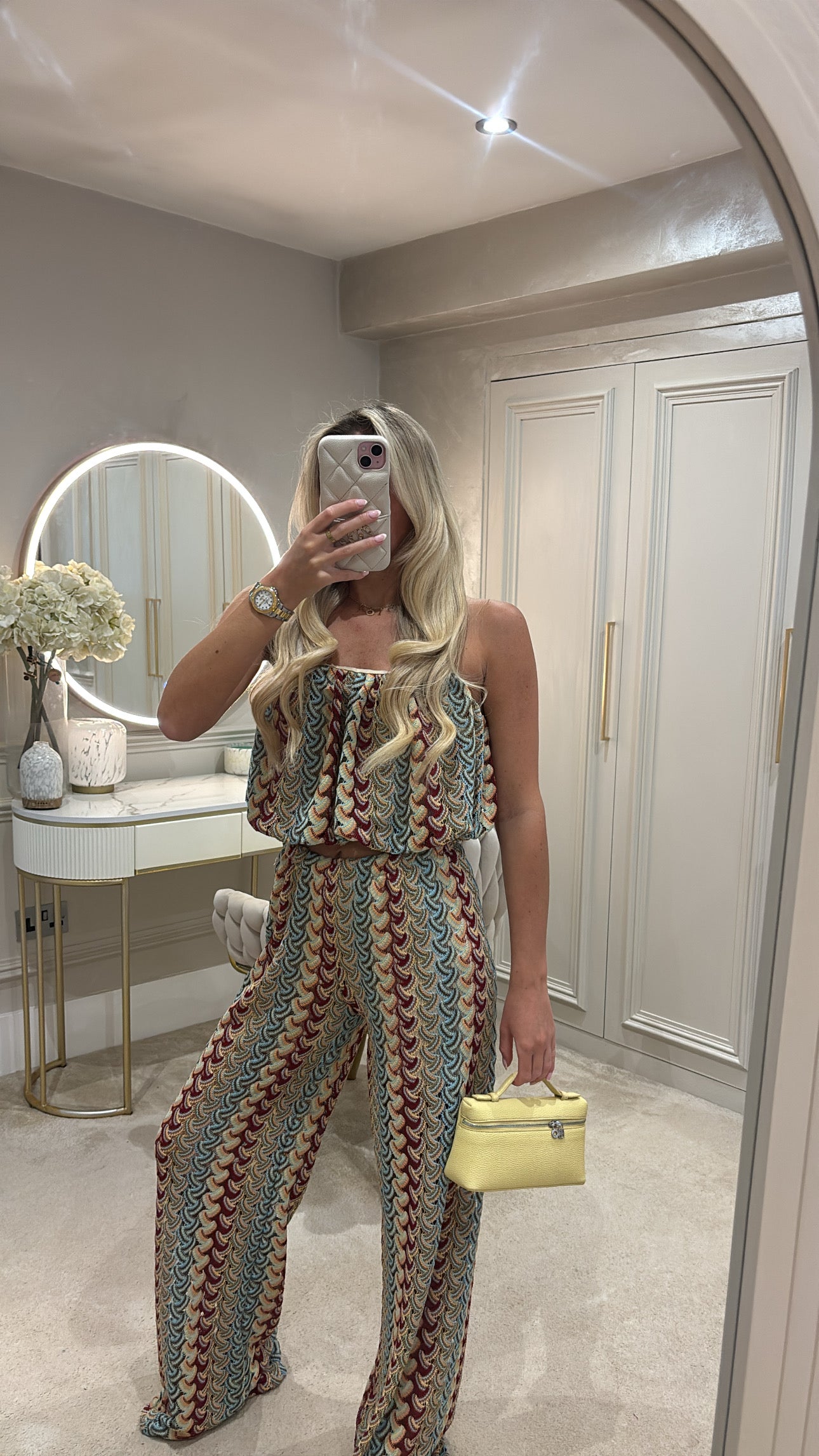 Pattern puff ball top trousers co-ord