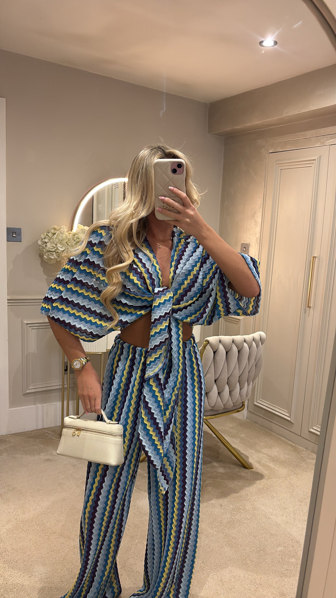 Zig zag tie front flared lounge set