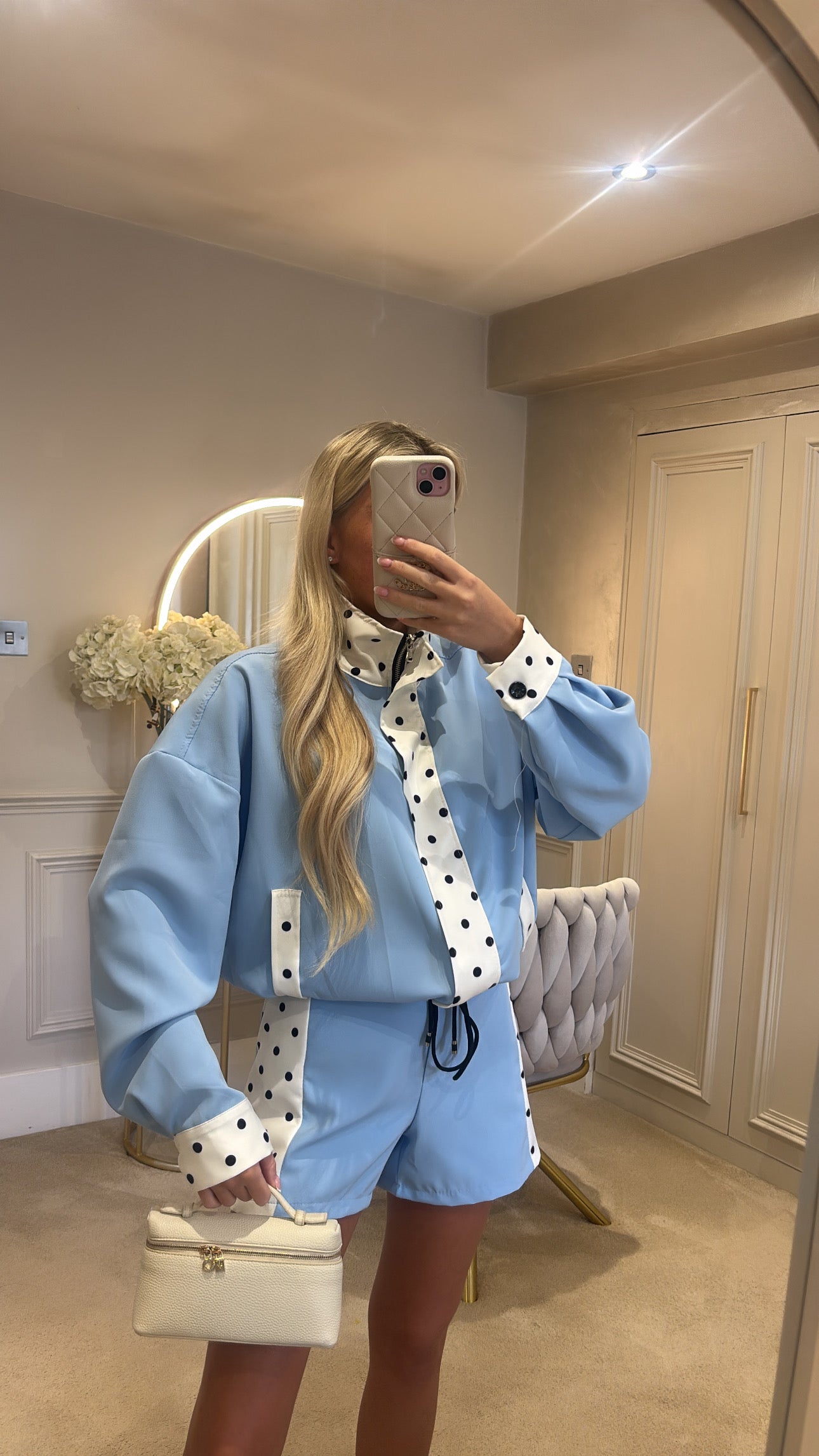 Polkadot trim jacket set ￼