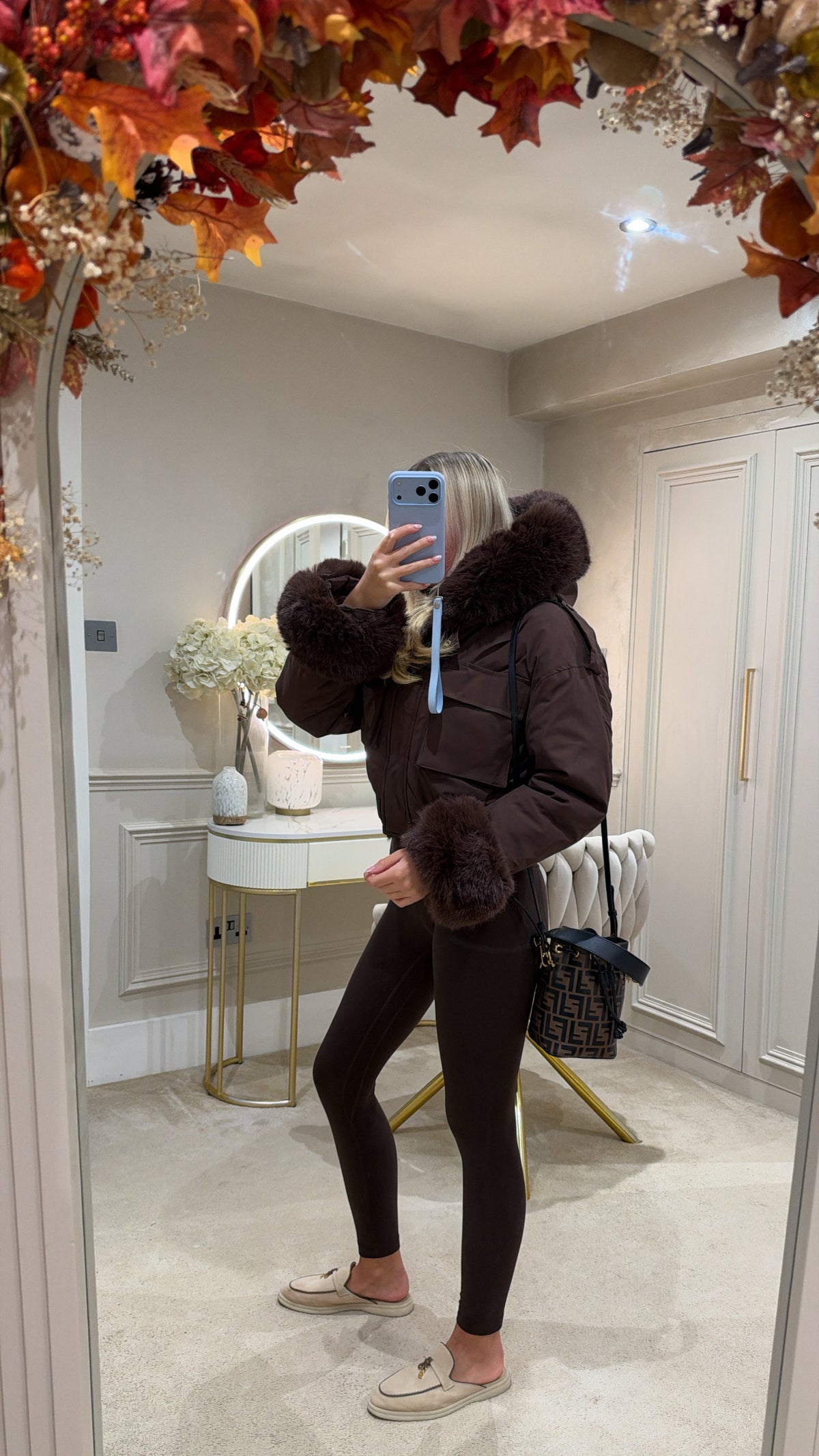 Fur cuff cropped puffer coat
