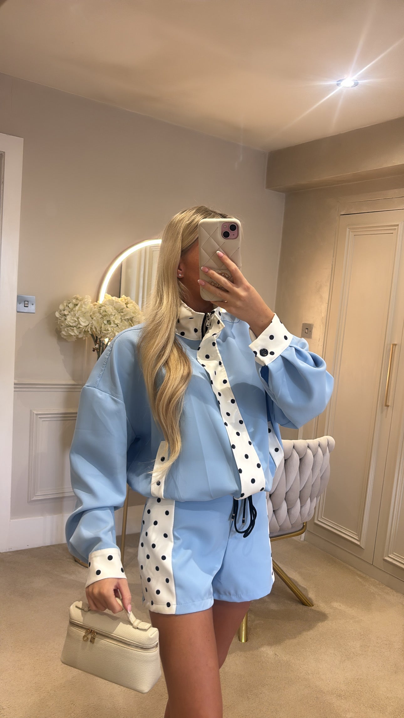 Polkadot trim jacket set ￼