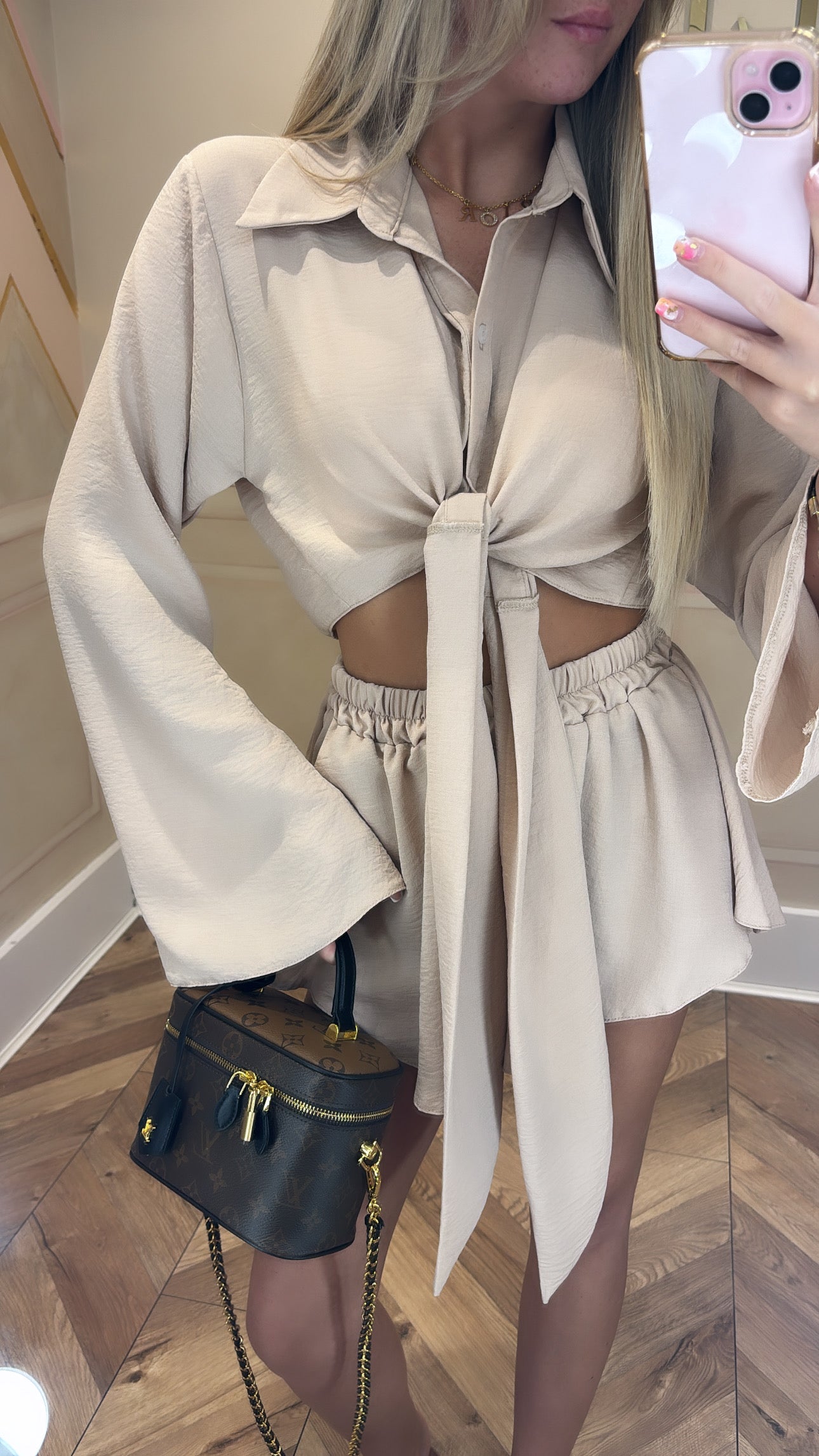 SALE Tie shirt flare short set