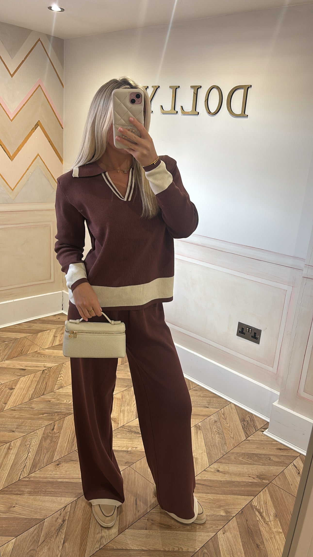 Stripe collar flared lounge set