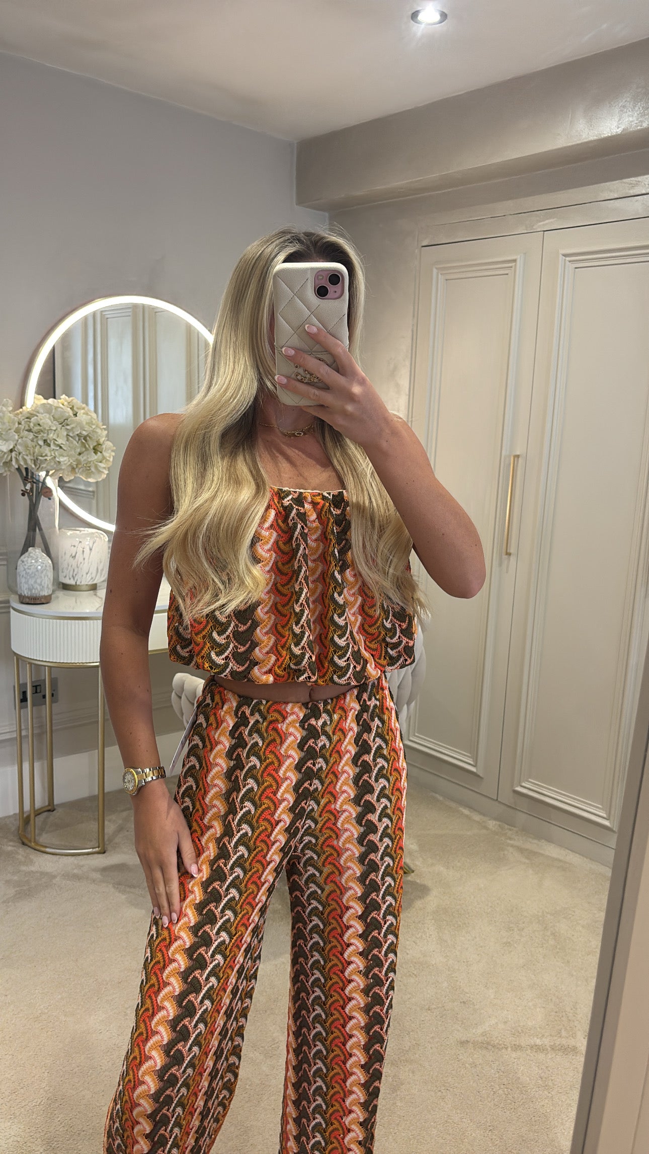 Pattern puff ball top trouser co-ord