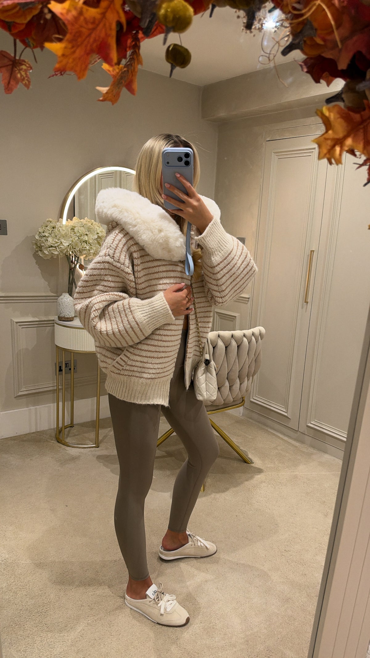 Knit stripe fur cardigan