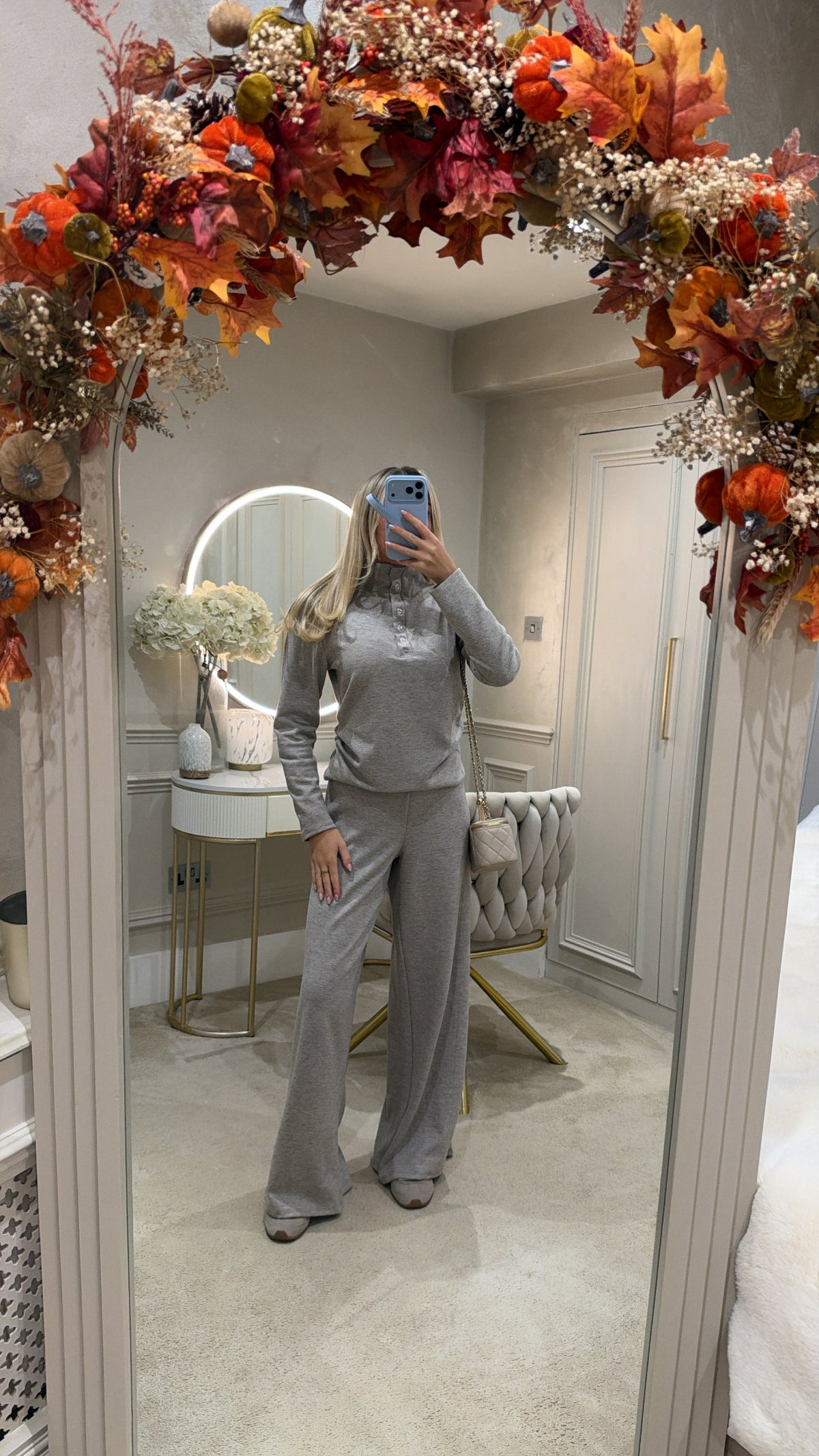 High neck button flared lounge set