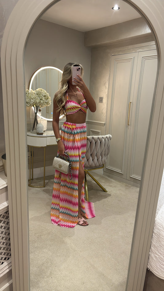 Zig zag tie up maxi co-ord