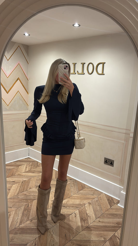 Ruffle flared sleeve dress