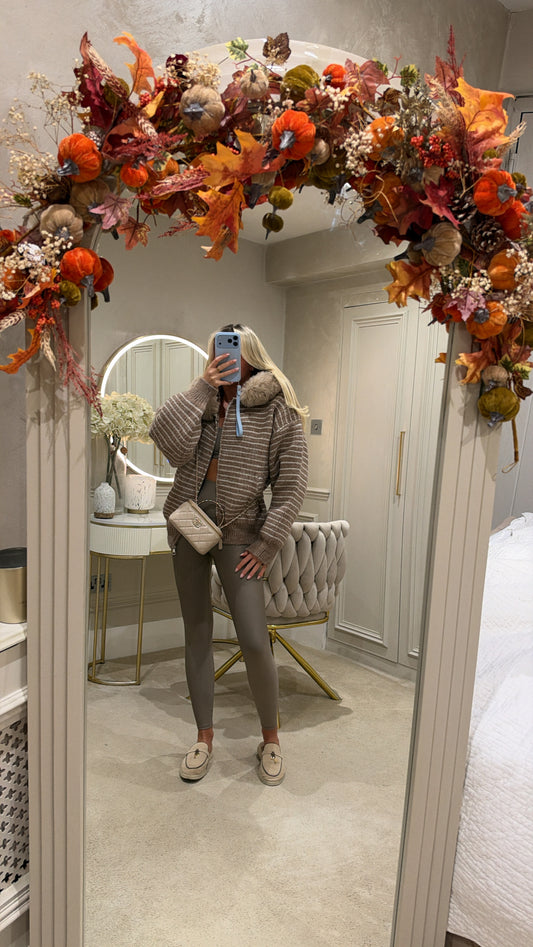 Knit stripe fur cardigan