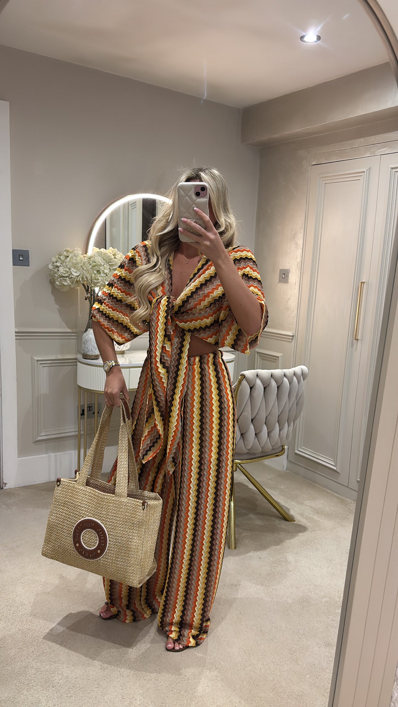 Zig zag tie front flared lounge set