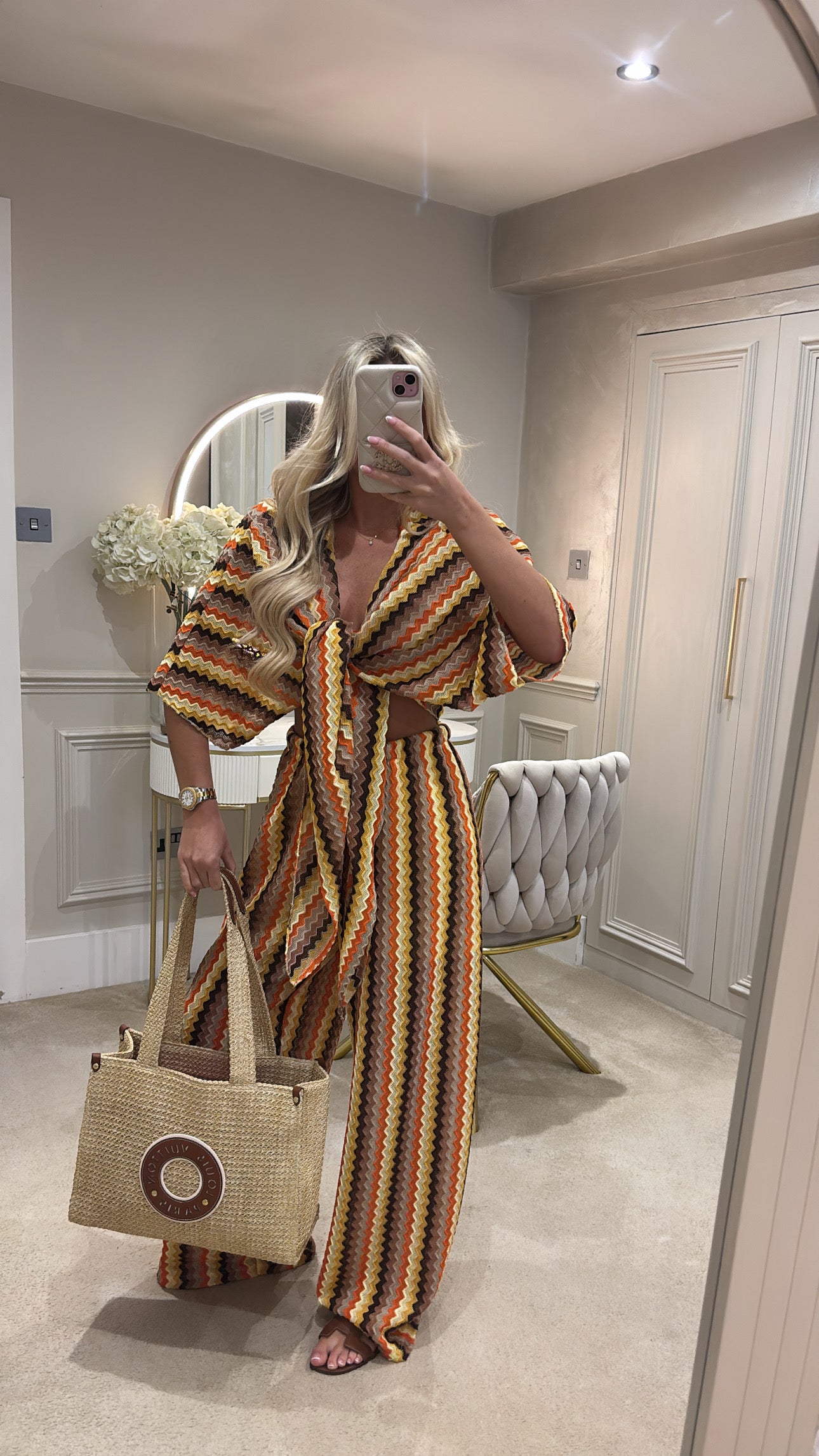 Zig zag tie front flared lounge set