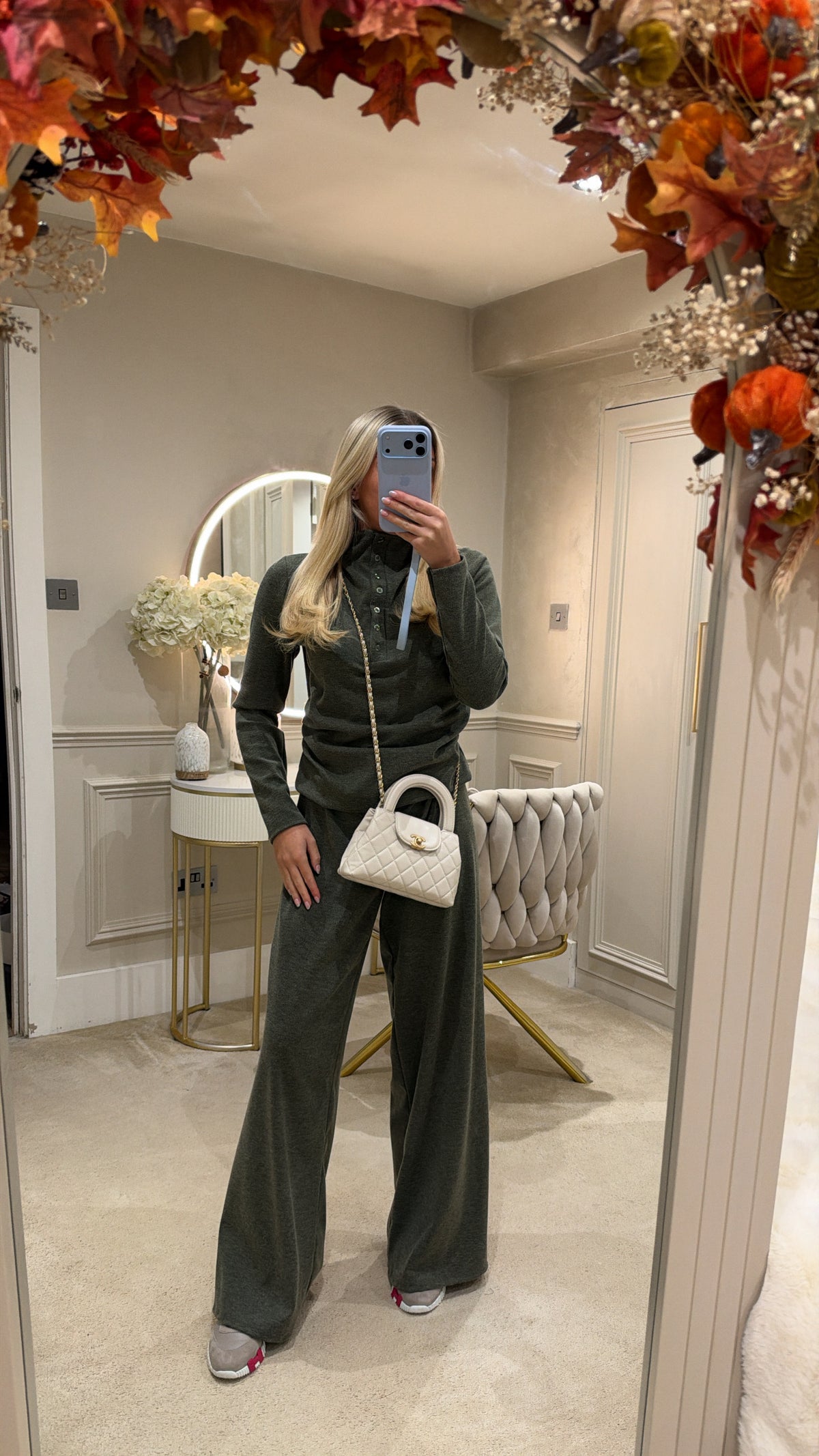 High neck button flared lounge set