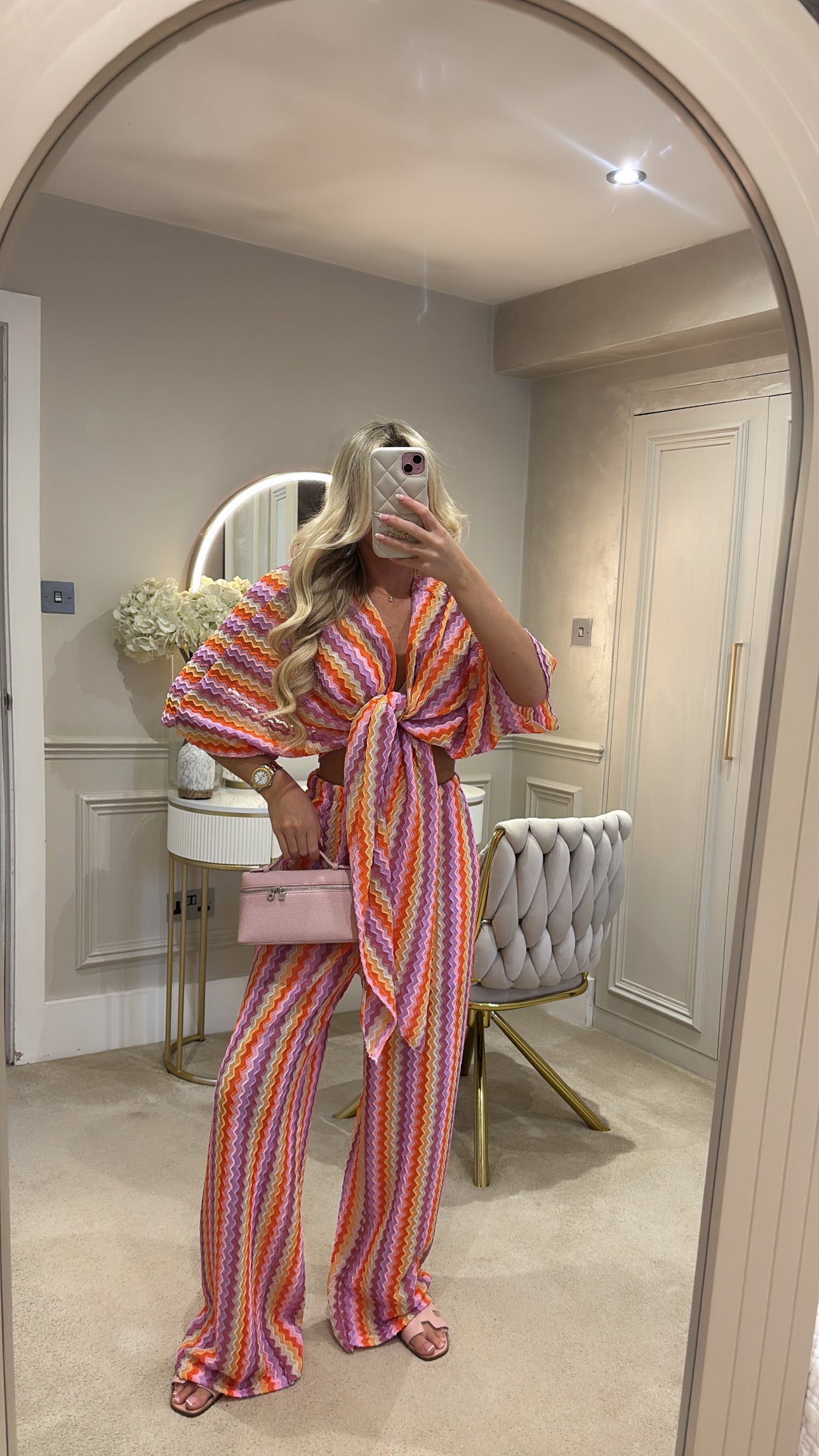 Zig zag tie front flared lounge set