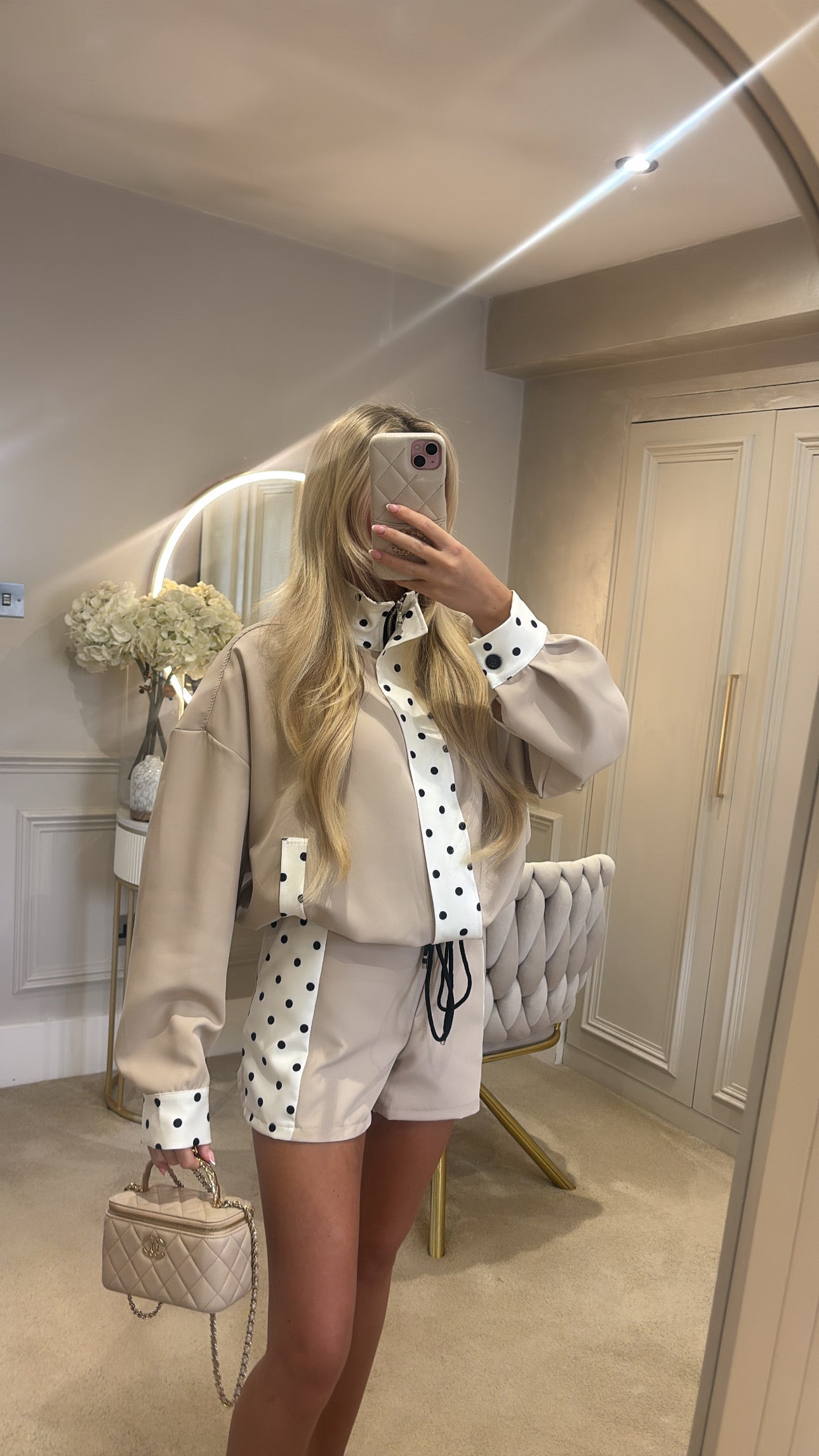 Polkadot trim jacket set