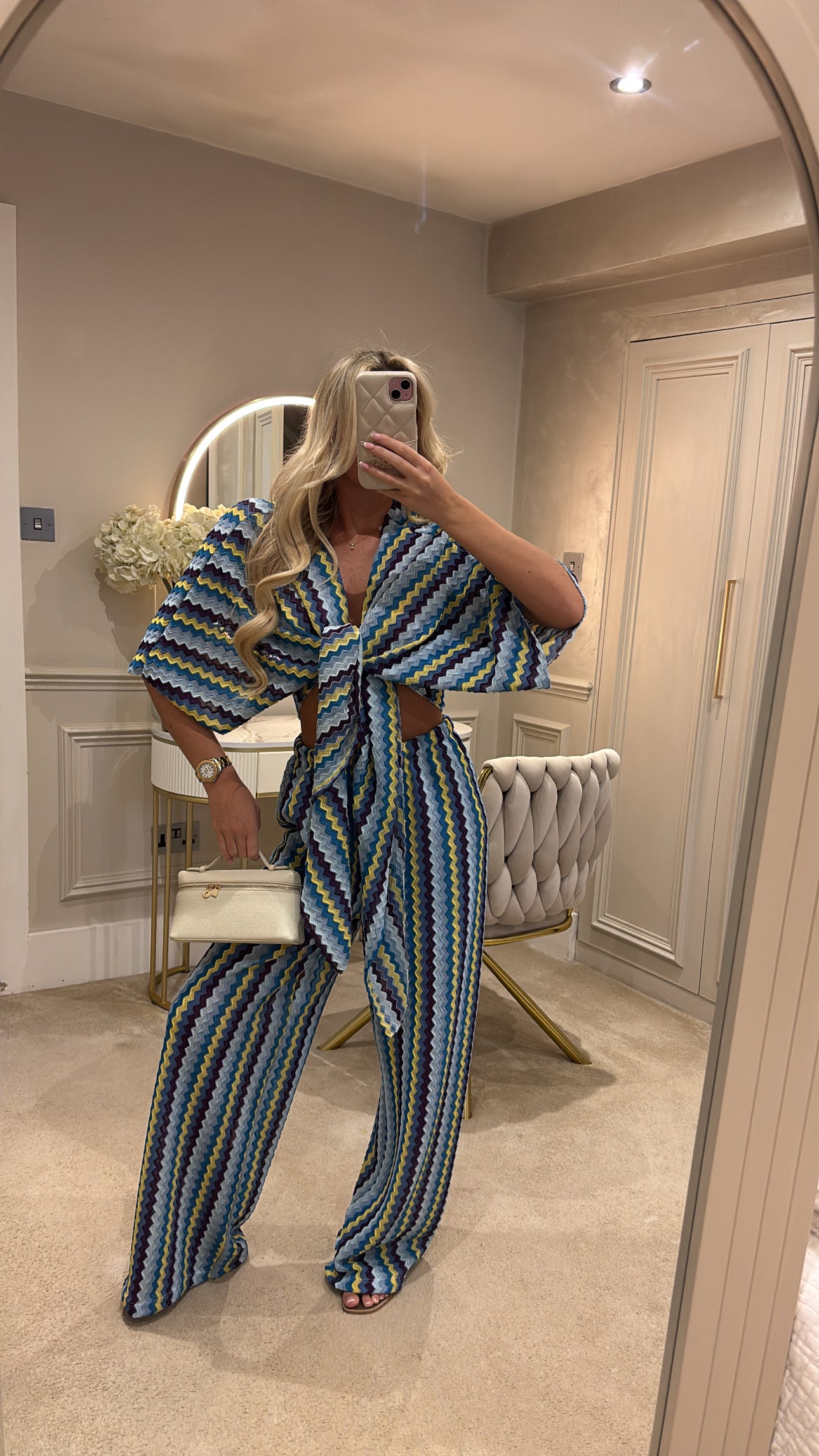 Zig zag tie front flared lounge set