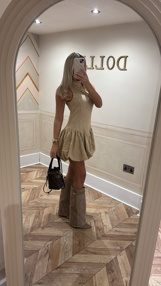 Suede puffball dress ￼