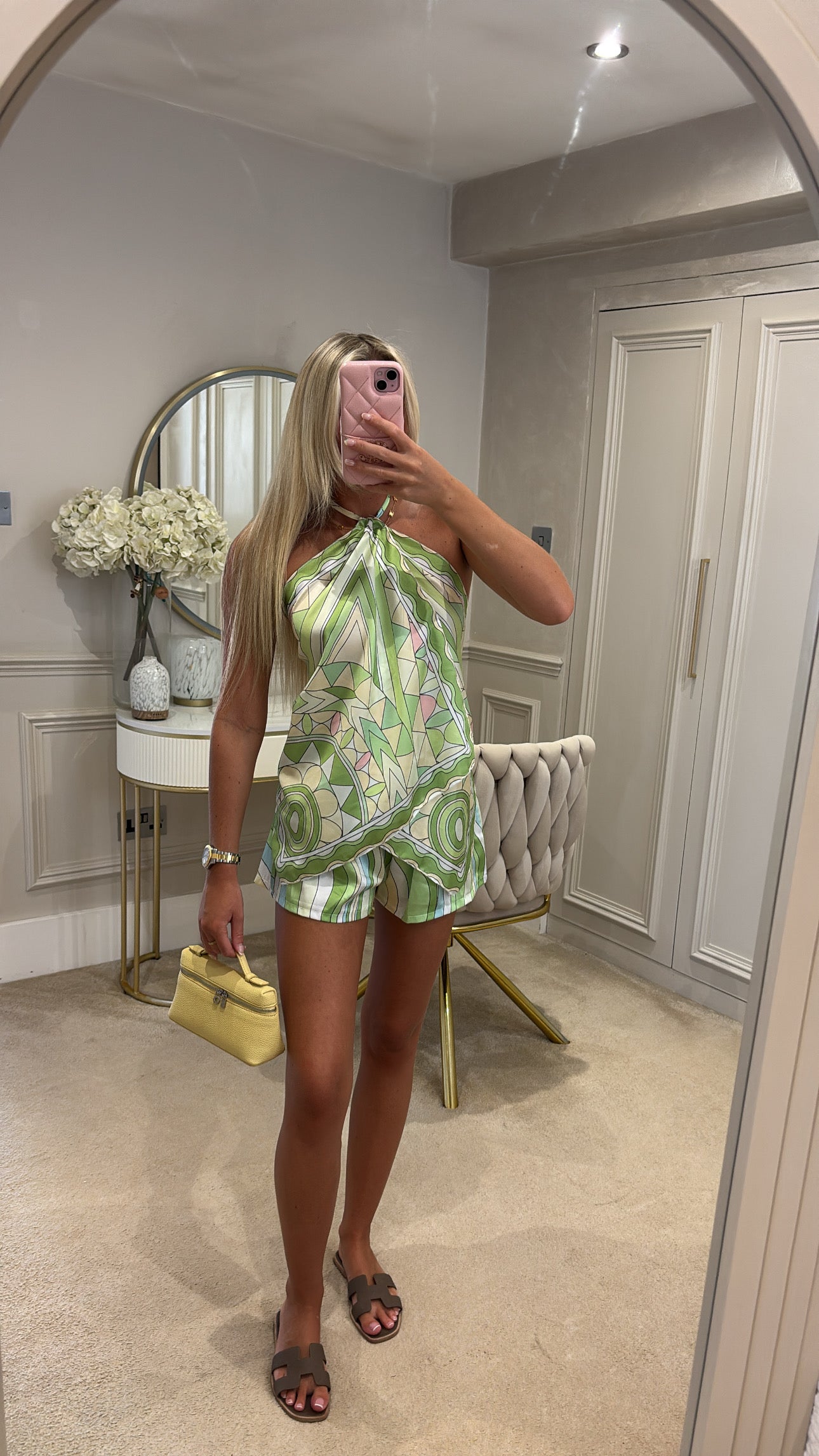 Silk pattern halter neck short set
