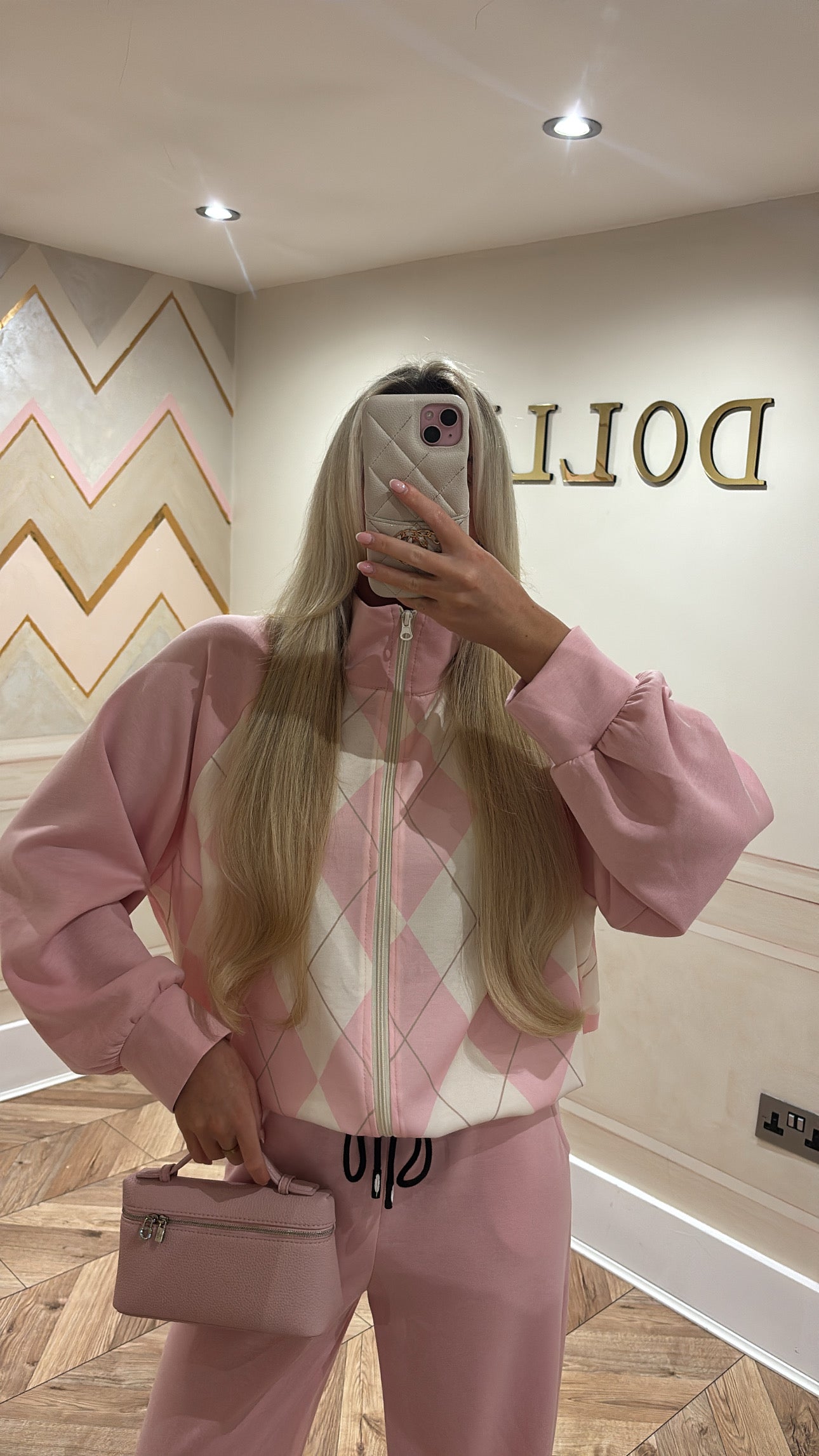 Chequered zip up lounge set