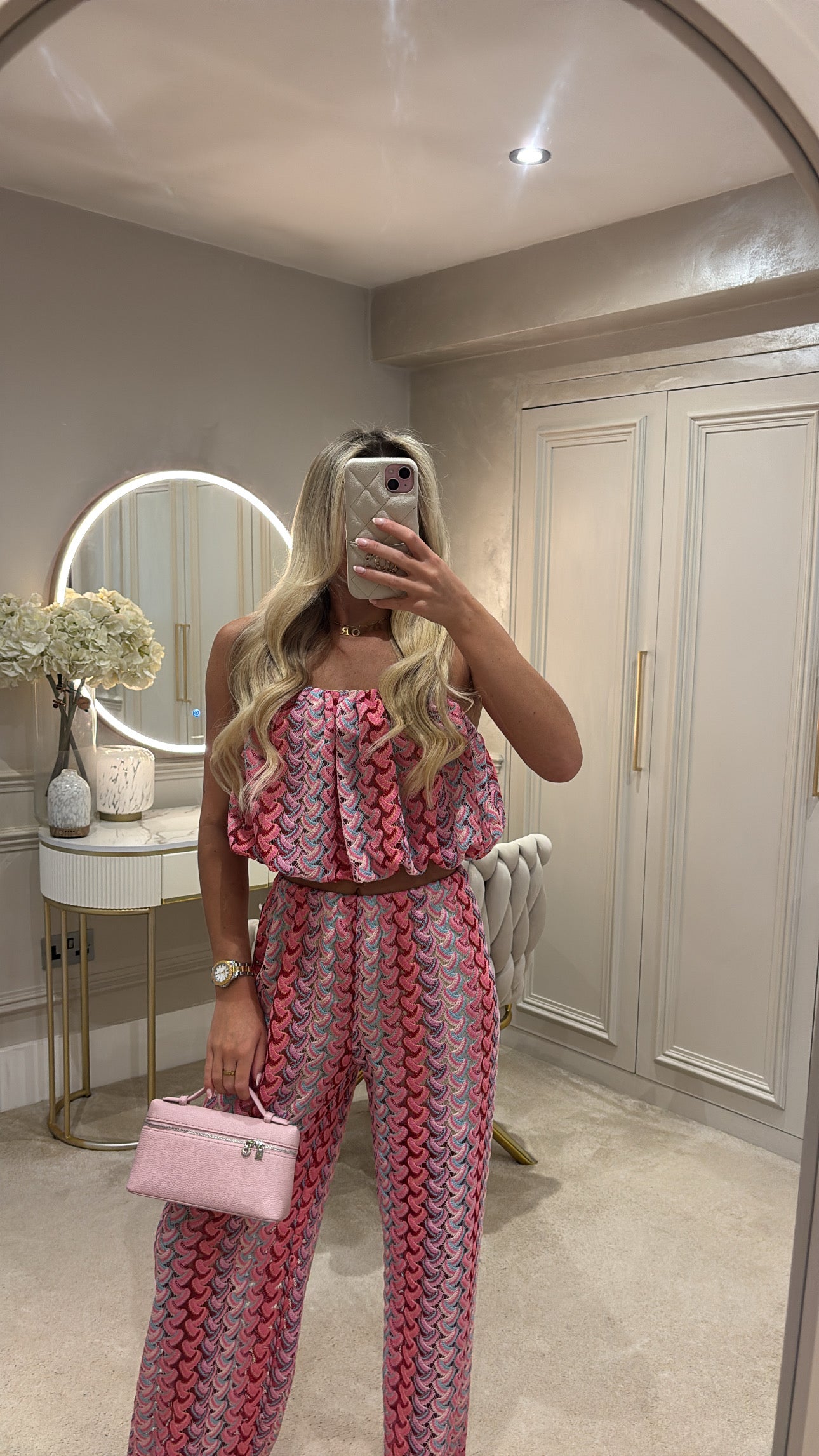 Pattern puff ball top trouser co-ord