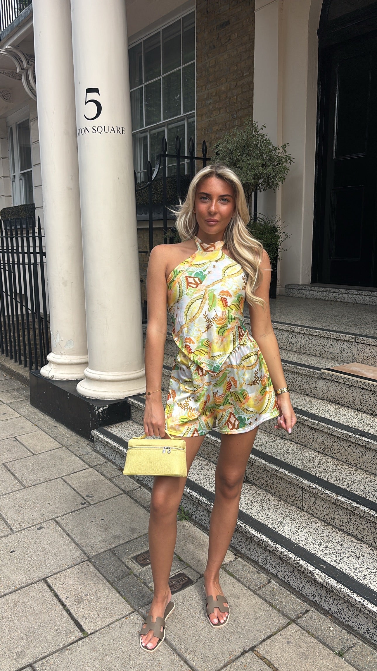 Printed silk halter neck short set