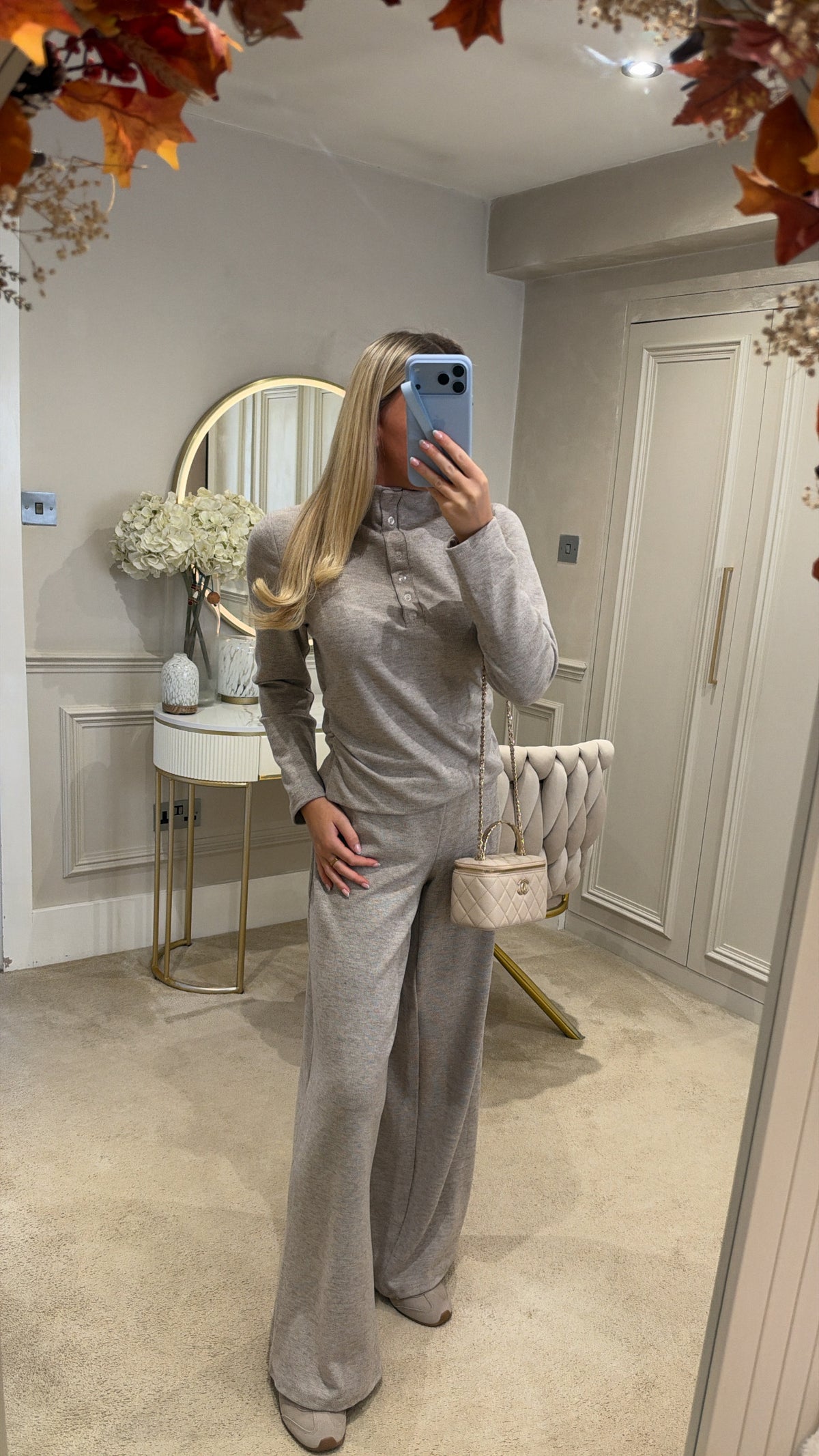 High neck button flared lounge set