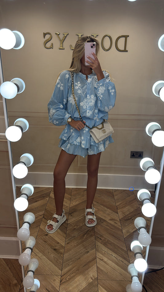 Flower embroidered short co- ord