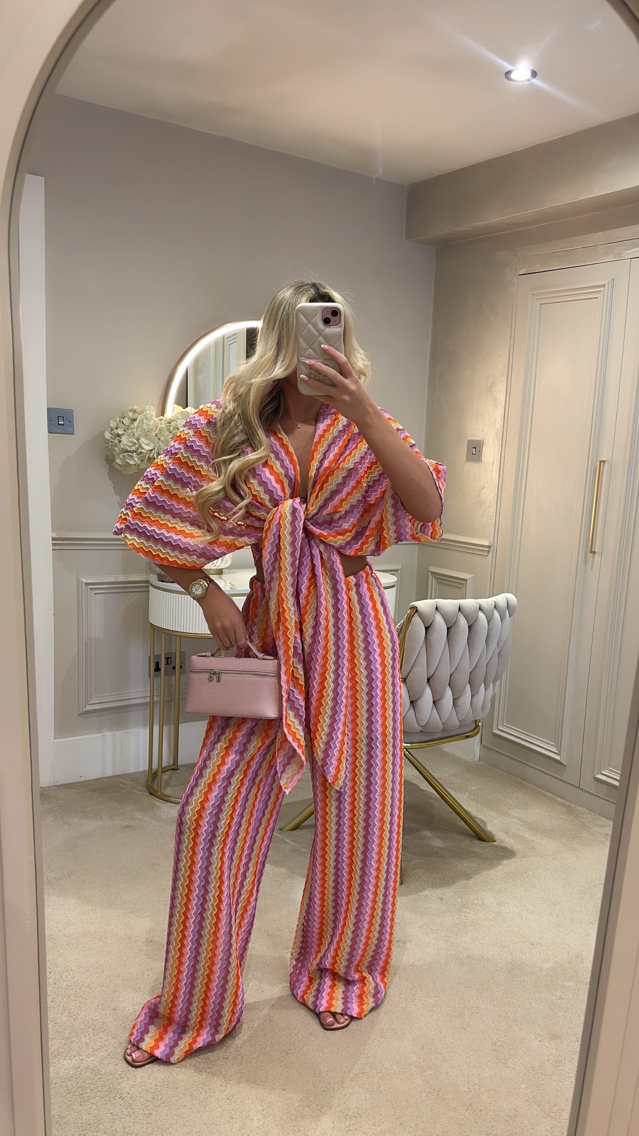 Zig zag tie front flared lounge set