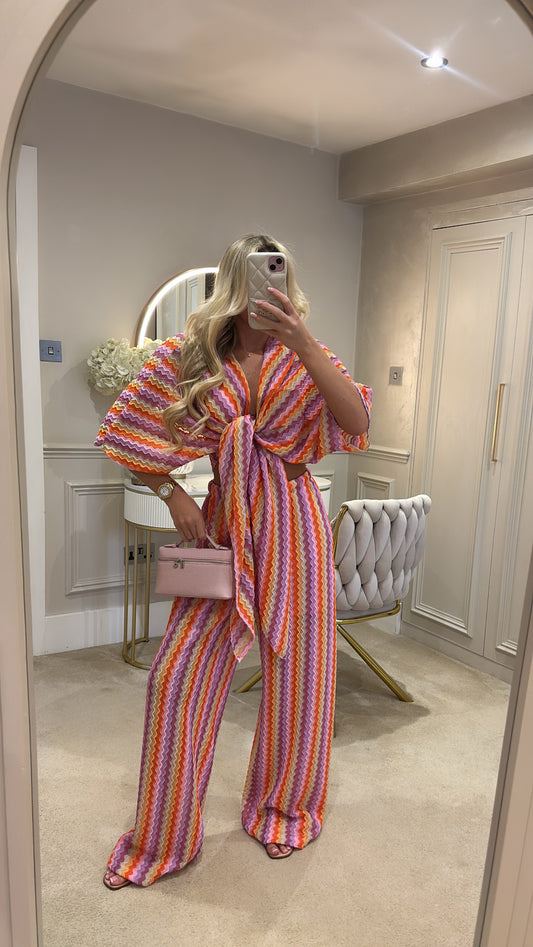 Zig zag tie front flared lounge set