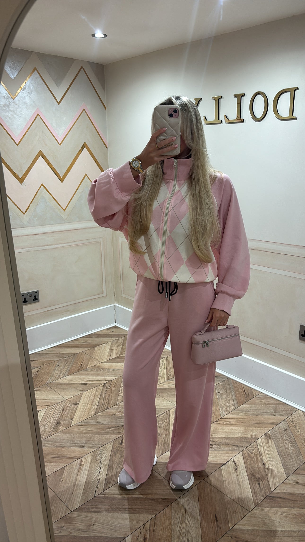 Chequered zip up lounge set
