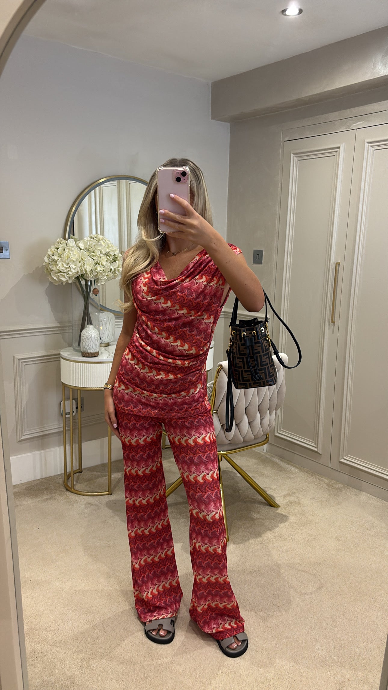 Pattern cowl neck lounge set